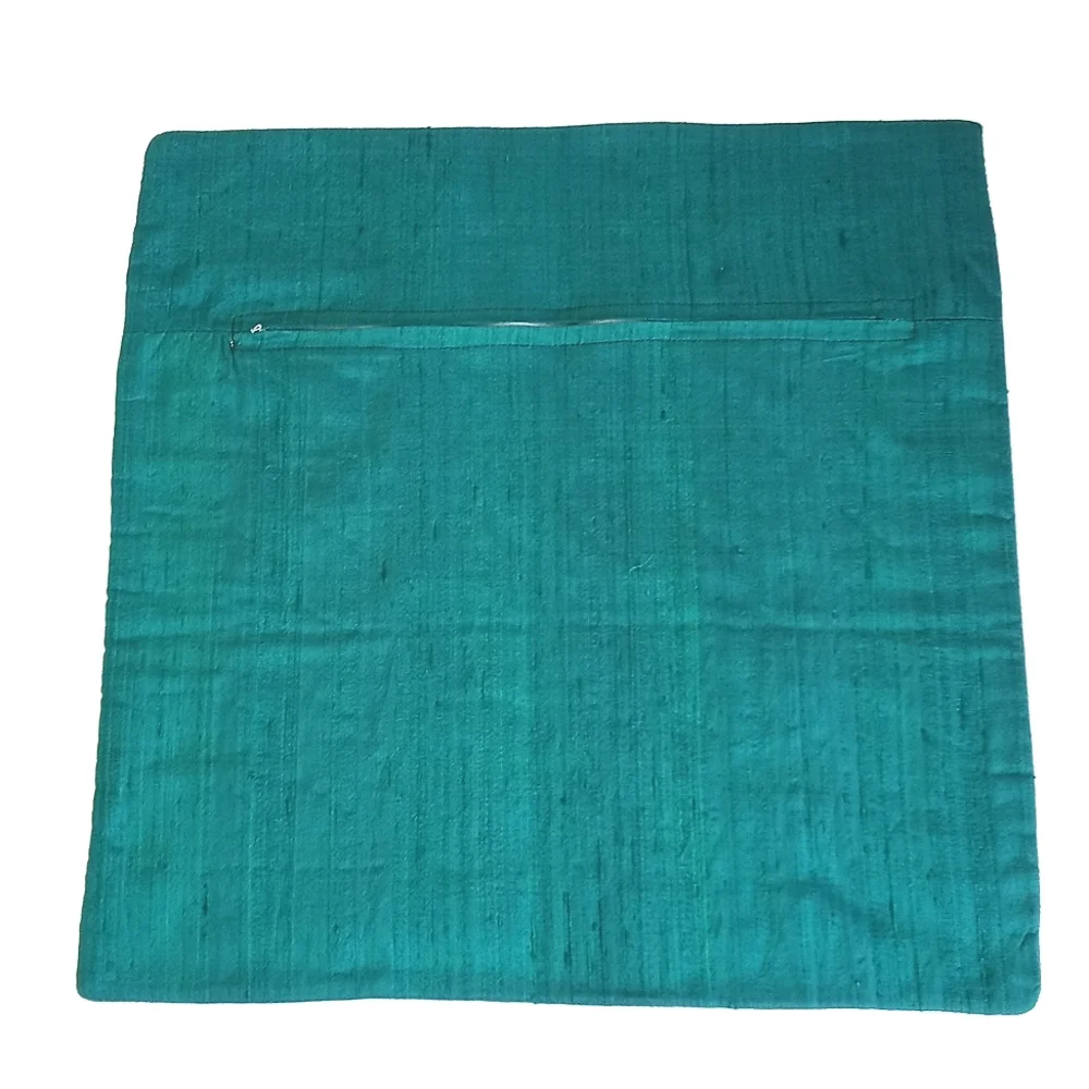 Set of 2 Silk Vintage Teal Trimmed Cream Floral Quilted 15”x 15” Pillow Shams